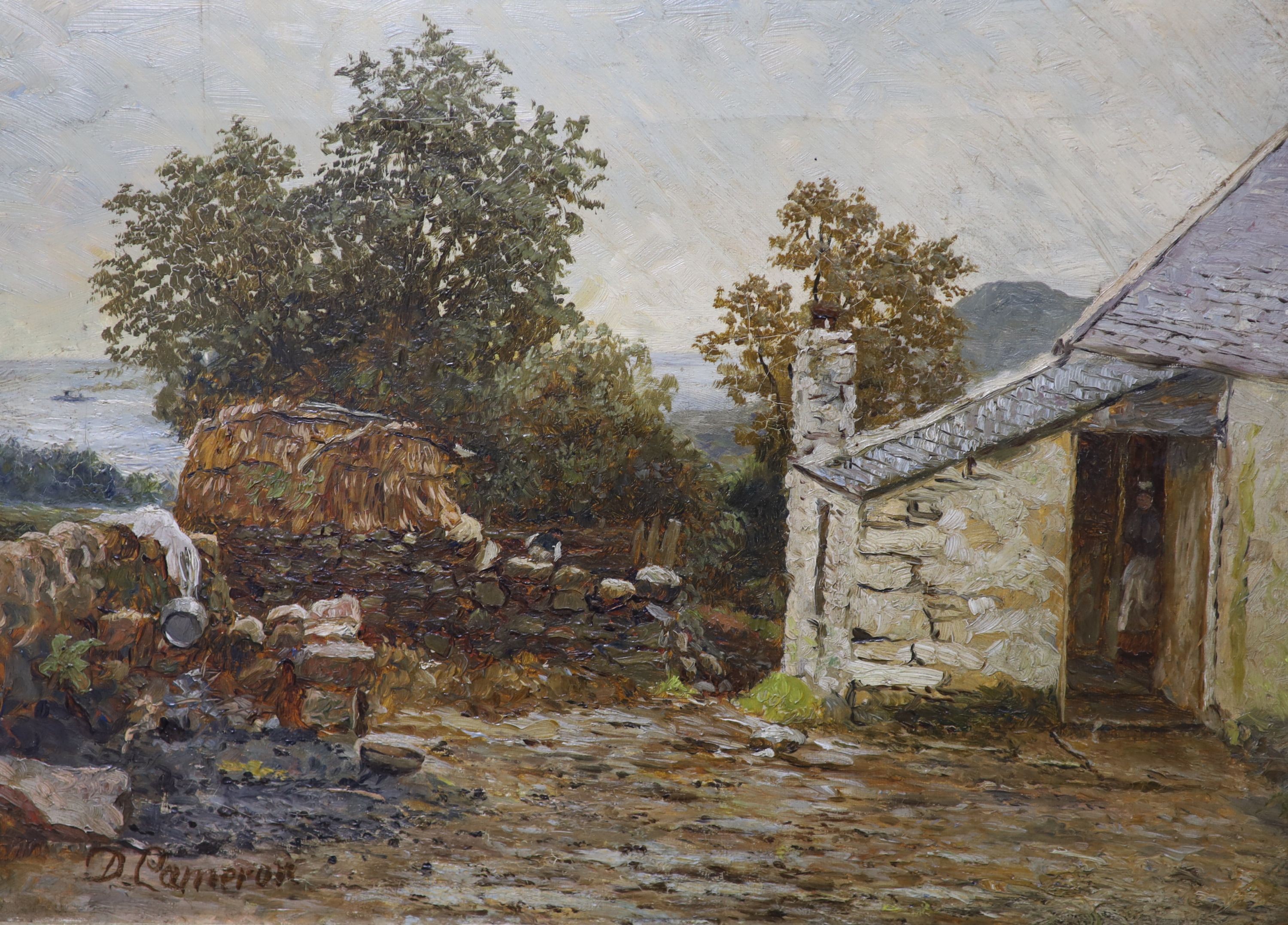 Duncan Cameron (1837-1916), oil on canvas, Study at a farm, signed and inscribed verso, 26 x 36cm